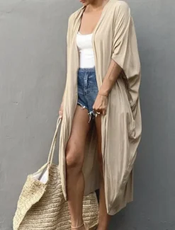 Women's Dressy Dusters Dressy Jackets Vacation Outdoor clothing Holiday Summer Spring Fall Coat Regular Fit Comfy Outdoor Swimming Sports Vacation Holiday Modern Jacket Pure Color Lace up Pleated