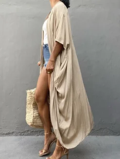 Women's Dressy Dusters Dressy Jackets Vacation Outdoor clothing Holiday Summer Spring Fall Coat Regular Fit Comfy Outdoor Swimming Sports Vacation Holiday Modern Jacket Pure Color Lace up Pleated