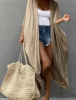 Women's Dressy Dusters Dressy Jackets Vacation Outdoor clothing Holiday Summer Spring Fall Coat Regular Fit Comfy Outdoor Swimming Sports Vacation Holiday Modern Jacket Pure Color Lace up Pleated