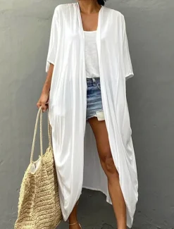 Women's Dressy Dusters Dressy Jackets Vacation Outdoor clothing Holiday Summer Spring Fall Coat Regular Fit Comfy Outdoor Swimming Sports Vacation Holiday Modern Jacket Pure Color Lace up Pleated