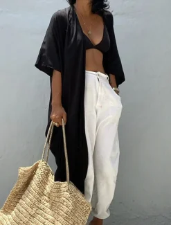 Women's Dressy Dusters Dressy Jackets Vacation Outdoor clothing Holiday Summer Spring Fall Coat Regular Fit Comfy Outdoor Swimming Sports Vacation Holiday Modern Jacket Pure Color Lace up Pleated