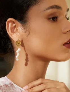 Women's Drop Earrings Gold Brass Pearl Elegant