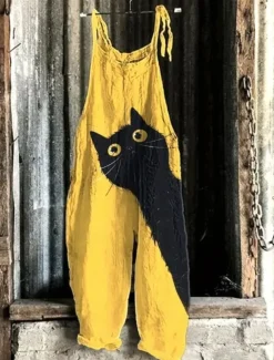 Women's Dungarees Active Animal Sleeveless Sleeveless Cargo Pants Halter Neck Pocket Vacation Party Loose Fit Black Yellow Blue All Seasons