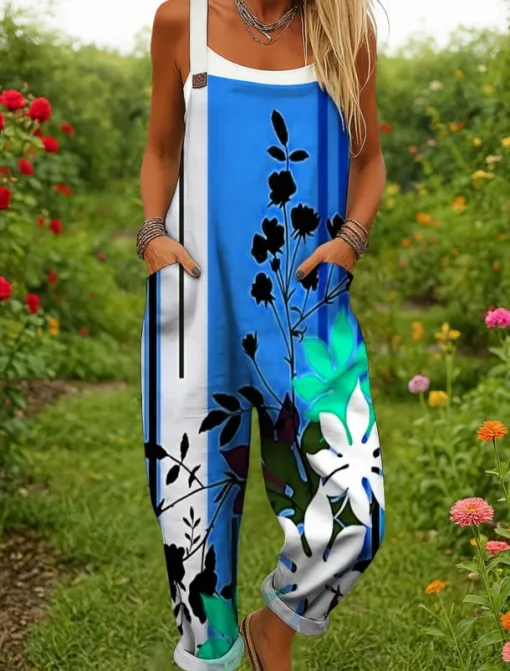 Women's Dungarees Active Floral Sleeveless Harem Drawstring with Pocket Vacation Street Loose Fit Yellow Red Blue Summer