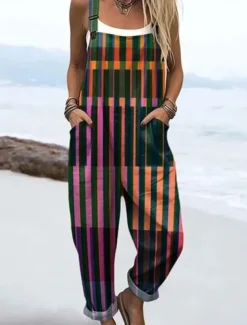 Women's Dungarees Active Floral Sleeveless Sleeveless Straight Square Neck Pocket with Pocket Vacation Daily Loose Fit Blue Purple Orange Summer