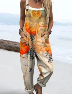 Women's Dungarees Active Floral Sleeveless Sleeveless Straight Square Neck Pocket with Pocket Vacation Daily Loose Fit Yellow Pink Blue Summer