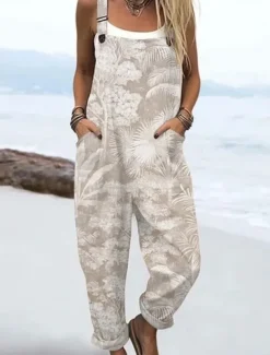 Women's Dungarees Active Floral Sleeveless Sleeveless Straight Square Neck Pocket with Pocket Vacation Daily Loose Fit Pink Red Beige Summer