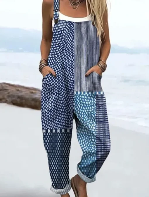 Women's Dungarees Active Floral Sleeveless Sleeveless Straight Square Neck Patchwork Pocket Vacation Daily Loose Fit Pink Blue Purple Summer