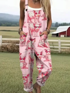 Women's Dungarees Active Floral Sleeveless Sleeveless Straight Square Neck Pocket with Pocket Vacation Daily Loose Fit White Pink Blue Summer