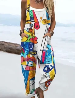 Women's Dungarees Active Floral Sleeveless Sleeveless Straight Square Neck Pocket with Pocket Vacation Daily Loose Fit White Pink Purple Summer