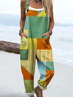 Women's Dungarees Active Floral Sleeveless Sleeveless Straight Square Neck Pocket with Pocket Vacation Daily Loose Fit White Pink Purple Summer