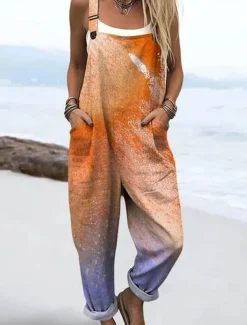 Women's Dungarees Active Floral Sleeveless Sleeveless Straight Square Neck Pocket with Pocket Vacation Daily Loose Fit Pink Orange Khaki Summer