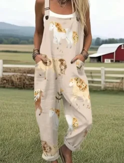 Women's Dungarees Active Floral Sleeveless Sleeveless Straight Square Neck Pocket with Pocket Vacation Daily Loose Fit White Pink Green Summer