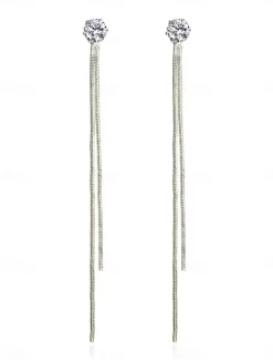 Women's Earrings Fashion Zirconia Long Tassel Polygonal Diamond Stud Earrings For Valentine's Day, Mother's Day Gift