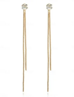 Women's Earrings Fashion Zirconia Long Tassel Polygonal Diamond Stud Earrings For Valentine's Day, Mother's Day Gift