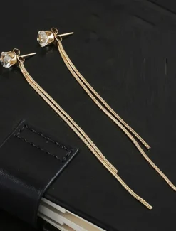 Women's Earrings Fashion Zirconia Long Tassel Polygonal Diamond Stud Earrings For Valentine's Day, Mother's Day Gift