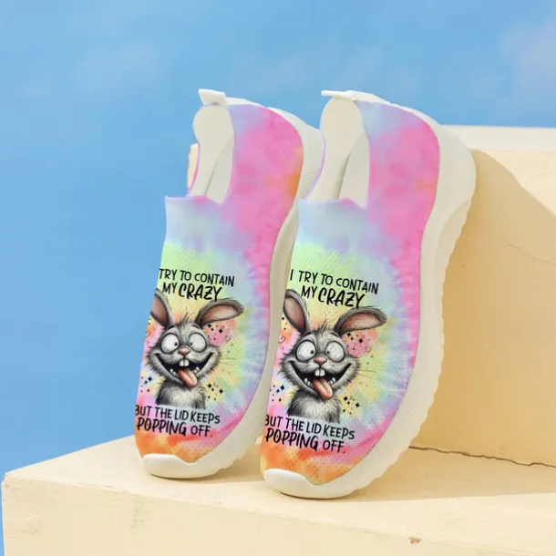 Women's Easter Bunny Tie-Dye Slip-On Sneakers - Lightweight Flyknit Athletic Shoes, Perfect for Casual Wear and Holiday Fun