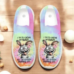 Women's Easter Bunny Tie-Dye Slip-On Sneakers - Lightweight Flyknit Athletic Shoes, Perfect for Casual Wear and Holiday Fun