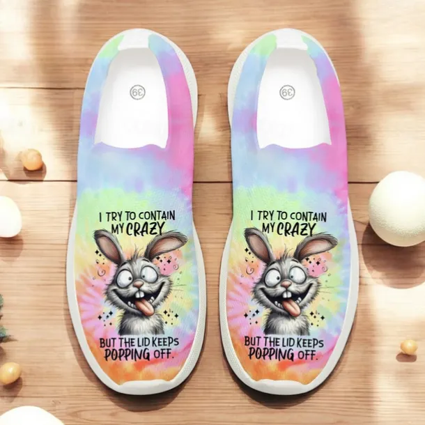 Women's Easter Bunny Tie-Dye Slip-On Sneakers - Lightweight Flyknit Athletic Shoes, Perfect for Casual Wear and Holiday Fun