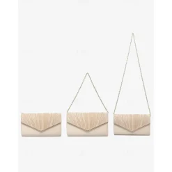 Women's Elegant Beige Clutch Bag with Detachable Chain Strap – Versatile Evening Purse for Weddings, Parties, and Formal Events