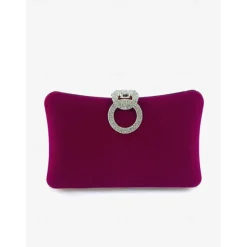 Women's Elegant Blue Velvet Clutch Bag with Rhinestone Ring Handle - Perfect Evening Bag for Weddings, Parties, and Formal Events