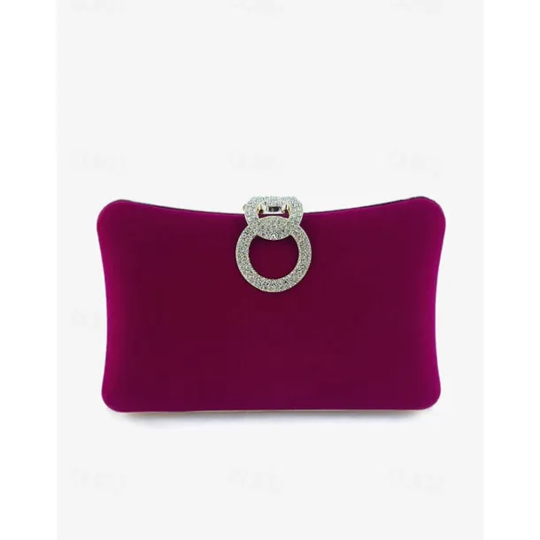 Women's Elegant Blue Velvet Clutch Bag with Rhinestone Ring Handle - Perfect Evening Bag for Weddings, Parties, and Formal Events