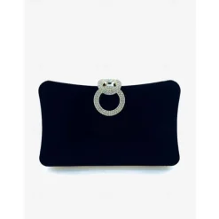 Women's Elegant Blue Velvet Clutch Bag with Rhinestone Ring Handle - Perfect Evening Bag for Weddings, Parties, and Formal Events