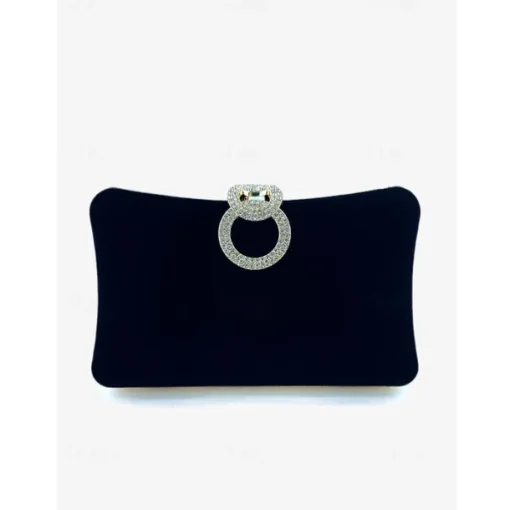 Women's Elegant Blue Velvet Clutch Bag with Rhinestone Ring Handle - Perfect Evening Bag for Weddings, Parties, and Formal Events