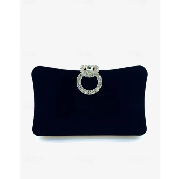 Women's Elegant Blue Velvet Clutch Bag with Rhinestone Ring Handle - Perfect Evening Bag for Weddings, Parties, and Formal Events