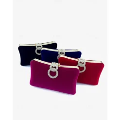 Women's Elegant Blue Velvet Clutch Bag with Rhinestone Ring Handle - Perfect Evening Bag for Weddings, Parties, and Formal Events