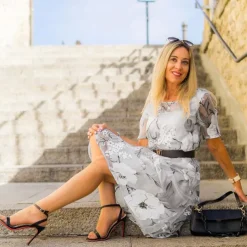 Women's Elegant Chiffon Dress Floral Mesh Print Crew Neck Midi Dress Daily Vacation Short Sleeve Summer Spring