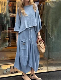 Women's Elegant Fashion Basic Pants Sets Long Sleeve Round Neck Solid Color Outdoor Work Casual Black White Yellow Summer Regular Fit