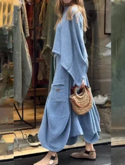 Women's Elegant Fashion Basic Pants Sets Long Sleeve Round Neck Solid Color Outdoor Work Casual Black White Yellow Summer Regular Fit