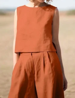 Women's Elegant Fashion Streetwear Shirt Blouse Sleeveless Crew Neck Solid Color Outdoor Work Casual Navy Blue Orange Green Summer Loose Fit