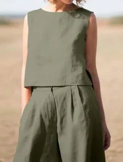 Women's Elegant Fashion Streetwear Shirt Blouse Sleeveless Crew Neck Solid Color Outdoor Work Casual Navy Blue Orange Green Summer Loose Fit