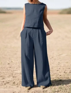 Women's Elegant Fashion Streetwear Shirt Blouse Sleeveless Crew Neck Solid Color Outdoor Work Casual Navy Blue Orange Green Summer Loose Fit