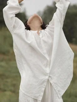 Women's Elegant Fashion Streetwear Cotton Linen Sets Long Sleeve Shirt Collar Plain Outdoor Work Casual White Summer Regular Fit