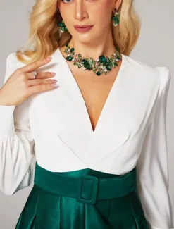 Women's Elegant Green Butterfly Jewelry Set – Sparkling Crystal Necklace and Earring Set with Floral Design for Special Occasions