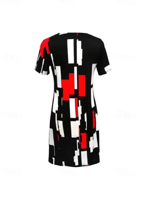 Women's Elegant Party Evening Midi Dress Crew Neck Short Sleeve Shift Dress A Line Dress Casual Boho Daily Regular Fit Graphic Geometric Plaid Black Summer Spring Fall