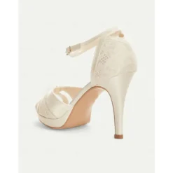 Women's Elegant Pink Satin Peep Toe High Heel Sandals with Ankle Strap and Lace Inlay – Graceful Wedding Party Shoes for Brides and Formal Events