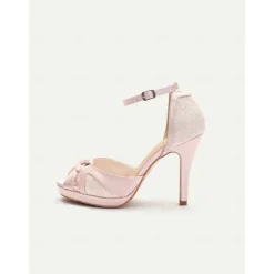 Women's Elegant Pink Satin Peep Toe High Heel Sandals with Ankle Strap and Lace Inlay – Graceful Wedding Party Shoes for Brides and Formal Events