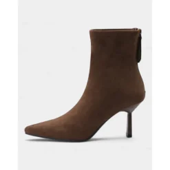 Women's Elegant Pointed-Toe Ankle Boots – Suede Stiletto Heel Booties for Formal and Casual Occasions