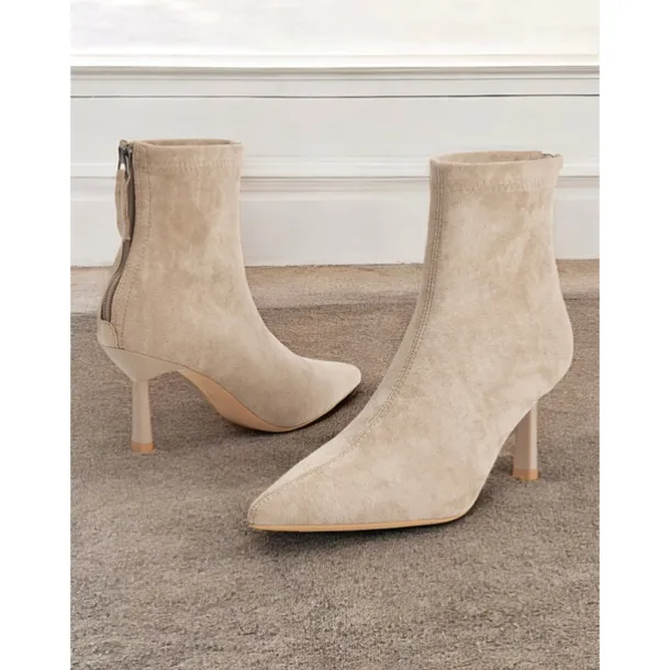 Women's Elegant Pointed-Toe Ankle Boots – Suede Stiletto Heel Booties for Formal and Casual Occasions