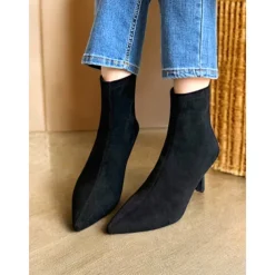 Women's Elegant Pointed-Toe Ankle Boots – Suede Stiletto Heel Booties for Formal and Casual Occasions