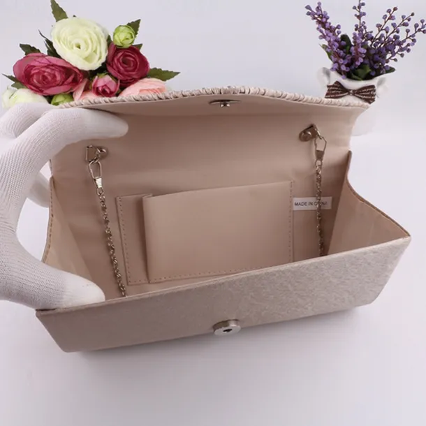 Women's Elegant Rhinestone Pleated Clutch Bag – Satin Evening Handbag with Chain Strap for Weddings, Parties, and Formal Events