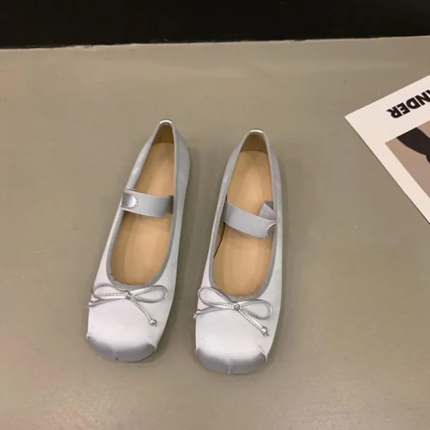 Women's Elegant Satin Ballet Flats – Soft Square Toe Mary Jane Shoes with Bow Detail, Comfortable Slip-On for Casual & Formal Occasions