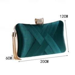 Women's Elegant Satin Evening Clutch with Tassel and Rhinestone Closure – Perfect for Weddings and Parties