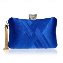 Women's Elegant Satin Evening Clutch with Tassel and Rhinestone Closure – Perfect for Weddings and Parties