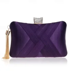 Women's Elegant Satin Evening Clutch with Tassel and Rhinestone Closure – Perfect for Weddings and Parties