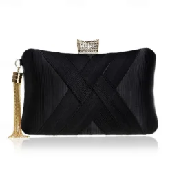 Women's Elegant Satin Evening Clutch with Tassel and Rhinestone Closure – Perfect for Weddings and Parties